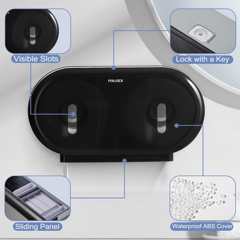 pollock Commercial Twin Jumbo Toilet Tissue Dispenser, 9” Double Toilet Paper Roll Holder Wall Mount, Industrial Tissue Dispenser with Key Lock,Tissue Holder with Dual Dispenser for Bathroom,Office,School - Image 3